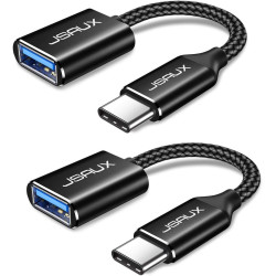 JSAUX Adaptateur USB C vers USB 3.0 [Lot de 2] Câble OTG USB Type C Mâle vers USB A Femelle Compatible avec iPhone 16/15 Pro Max
