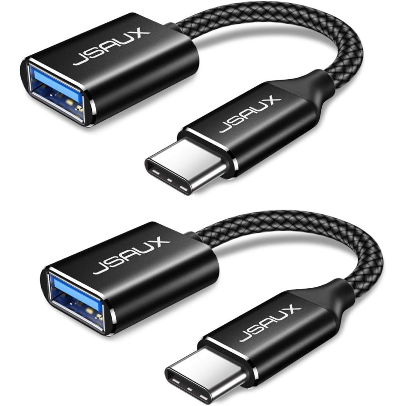 JSAUX Adaptateur USB C vers USB 3.0 [Lot de 2] Câble OTG USB Type C Mâle vers USB A Femelle Compatible avec iPhone 16/15 Pro Max