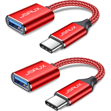 JSAUX Adaptateur USB A vers USB C, Adaptateur de Câble USB C OTG-Rouge