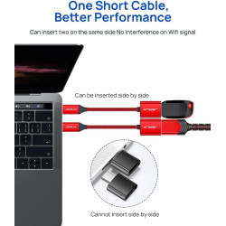 JSAUX Adaptateur USB A vers USB C, Adaptateur de Câble USB C OTG-Rouge