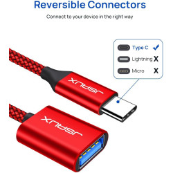 JSAUX Adaptateur USB A vers USB C, Adaptateur de Câble USB C OTG-Rouge