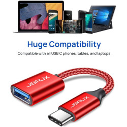 JSAUX Adaptateur USB A vers USB C, Adaptateur de Câble USB C OTG-Rouge