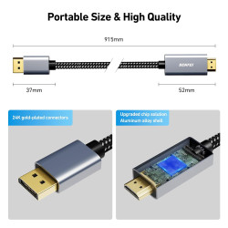 BENFEI Câble DisplayPort vers HDMI 4K 0.9M, DP vers HDMI en Nylon Tressé Compatible avec HP, ThinkPad, AMD, NVIDIA, Ordinateur d