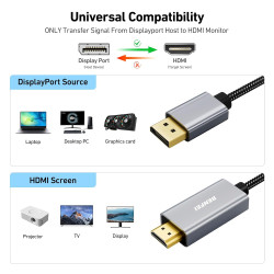 BENFEI Câble DisplayPort vers HDMI 4K, DP vers HDMI en Nylon Tressé Compatible avec HP, ThinkPad, AMD, NVIDIA, Ordinateur de Bur