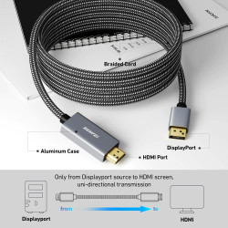 BENFEI Câble DisplayPort vers HDMI 4K, DP vers HDMI en Nylon Tressé Compatible avec HP, ThinkPad, AMD, NVIDIA, Ordinateur de Bur