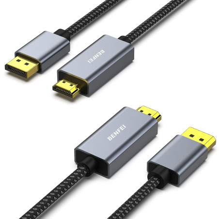 BENFEI 4K Câble DisplayPort vers HDMI 1.8M, [coque en aluminium, nylon tressé], Unidirectionnel Display Port vers HDMI compatibl