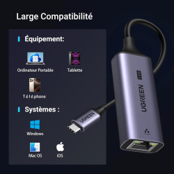 Uvert adaptateur usb c vers rj45 ethernet 2.5 gigabit réseau lan compatible avec iphone 17 pro max air 16 15 macbook air m3 m2 m