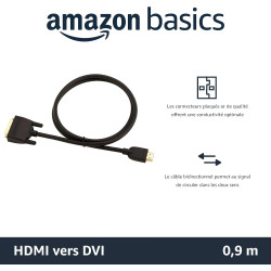 Amazon Basics Câble adaptateur HDMI-A vers DVI, Bidirectionnel 1080P, Plaqué or, 0.9 m, Noir