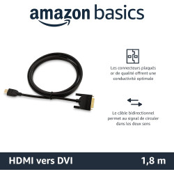 Amazon Basics Câble adaptateur HDMI-A vers DVI (mâle), bidirectionnel 1080p, plaqué or, 1.8 m, pour télévision, noir