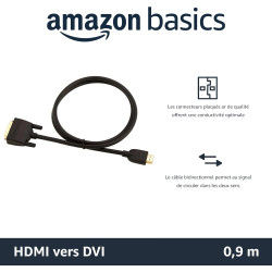 Amazon Basics Câble adaptateur HDMI-A vers DVI, Bidirectionnel 1080P, Plaqué or, 0.9 m, lot de 10, Noir