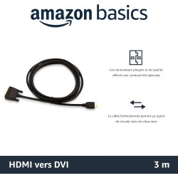 Amazon Basics Câble adaptateur HDMI-A vers DVI, Bidirectionnel 1080P, Plaqué or, 3 m, Noir