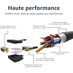 Amazon Basics Câble adaptateur HDMI-A vers DVI, Bidirectionnel 1080P, Plaqué or, 3 m, Noir