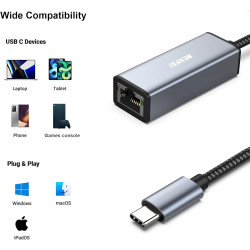 BENFEI Adaptateur USB C vers Ethernet, Lot de 2 USB Type-C (Thunderbolt 3) vers RJ45 Ethernet LAN Adaptateur Compatible pour Mac