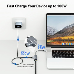 BENFEI Adaptateur USB C vers Ethernet Gigabit avec Alimentation 100 W, Adaptateur réseau Thunderbolt 3/4 vers RJ45 Ethernet LAN 