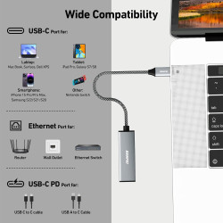 BENFEI Adaptateur USB C vers Ethernet Gigabit avec Alimentation 100 W, Adaptateur réseau Thunderbolt 3/4 vers RJ45 Ethernet LAN 