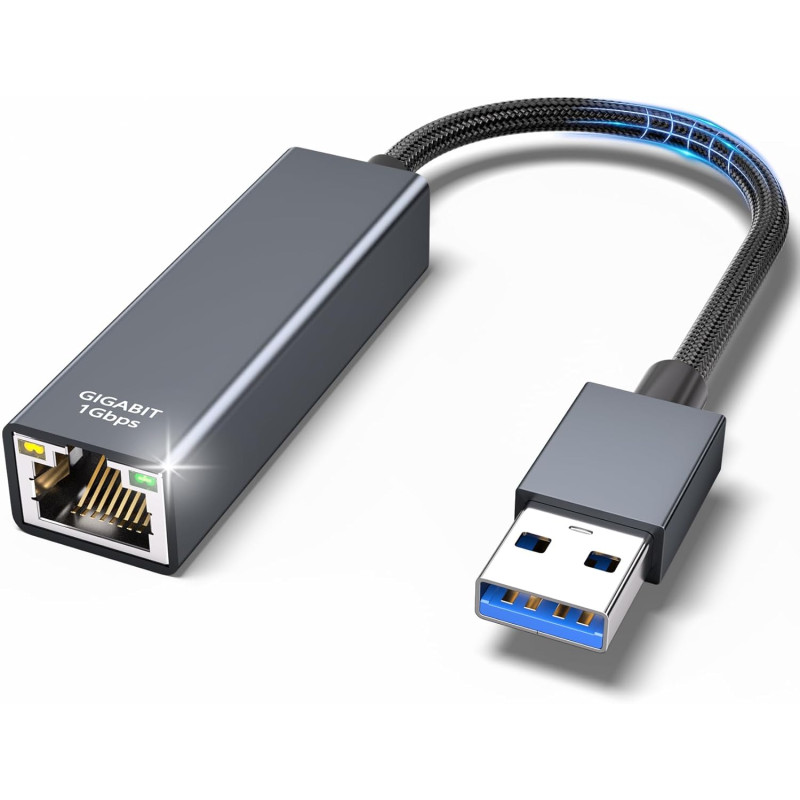 TEFLOTY Adaptateur USB vers Ethernet - USB 3.0 RJ45 Gigabit 1000Mbps, Ethernet LAN Adaptateur Réseau Compatible avec Laptop, Mac