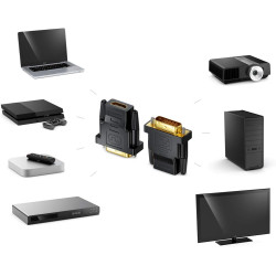 deleyCON Adaptateur HDMI vers DVI (Bidirectionnel) Convertisseur HDMI Femelle vers DVI-D Mâle Plaqué Or - 1920x1200 1080p - pour