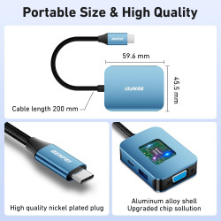 BENFEI Hub USB C vers HDMI VGA, Adaptateur USB C vers USB, Compatible avec MacBook Pro 2021/2020/2019, Surface Book 2, Dell XPS 