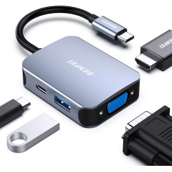 HUB USB C 4 en 1, BENFEI adaptateur USB C vers HDMI VGA, adaptateur USB Type-C vers USB, compatible pour MacBook Pro/Air, iPhone