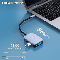 HUB USB C 4 en 1, BENFEI adaptateur USB C vers HDMI VGA, adaptateur USB Type-C vers USB, compatible pour MacBook Pro/Air, iPhone