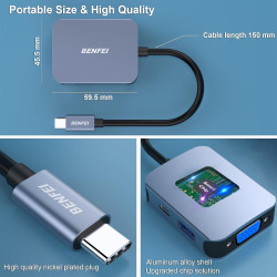 HUB USB C 4 en 1, BENFEI adaptateur USB C vers HDMI VGA, adaptateur USB Type-C vers USB, compatible pour MacBook Pro/Air, iPhone