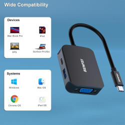 HUB USB C 4 en 1, BENFEI adaptateur USB C vers HDMI VGA, adaptateur USB Type-C vers USB, compatible pour MacBook Pro/Air, iPhone