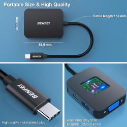 HUB USB C 4 en 1, BENFEI adaptateur USB C vers HDMI VGA, adaptateur USB Type-C vers USB, compatible pour MacBook Pro/Air, iPhone