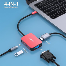 HUB USB C 4 en 1, BENFEI adaptateur USB C vers HDMI VGA, adaptateur USB Type-C vers USB, compatible pour MacBook Pro/Air, iPhone