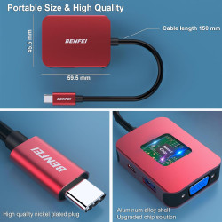 HUB USB C 4 en 1, BENFEI adaptateur USB C vers HDMI VGA, adaptateur USB Type-C vers USB, compatible pour MacBook Pro/Air, iPhone