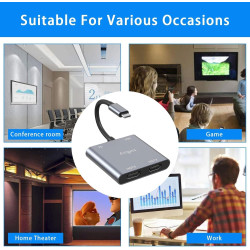 Switch HDMI, USB C vers Dual HDMI Adapter 4K@60Hz, Splitter hdmi 2 Sorties, 2 Ports Hdmi 4K, PD Port, USB 3.0 Port Pour Ordinate