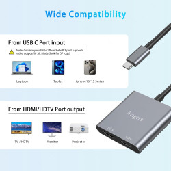 Avigers Répartiteur HDMI 1 en 2 sorties - Adaptateur USB C vers HDMI - 2 moniteurs - Commutateur HDMI avec 2 ports HDMI pour ord