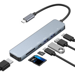 Avigers Hub USB C 7 en 1, 7 en 1, adaptateur multiport USB C avec HDMI 4K, 100 W PD, USB 3.0 et 2.0, lecteur de carte SD/TF pour