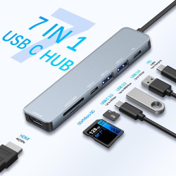 Avigers Hub USB C 7 en 1, 7 en 1, adaptateur multiport USB C avec HDMI 4K, 100 W PD, USB 3.0 et 2.0, lecteur de carte SD/TF pour