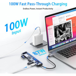 Avigers Hub USB C 7 en 1, 7 en 1, adaptateur multiport USB C avec HDMI 4K, 100 W PD, USB 3.0 et 2.0, lecteur de carte SD/TF pour