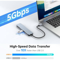 Avigers Hub USB C 7 en 1, 7 en 1, adaptateur multiport USB C avec HDMI 4K, 100 W PD, USB 3.0 et 2.0, lecteur de carte SD/TF pour
