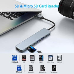Avigers Hub USB C 7 en 1, 7 en 1, adaptateur multiport USB C avec HDMI 4K, 100 W PD, USB 3.0 et 2.0, lecteur de carte SD/TF pour