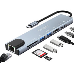 8 en 1 Hub/Adaptateur USB C avec RJ45 Ethernet, 4K HDMI, 100W PD, Lecture de Carte SD/TF, 2 Ports USB 3.0, Type C Adaptateur Mul