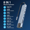 8 en 1 Hub/Adaptateur USB C avec RJ45 Ethernet, 4K HDMI, 100W PD, Lecture de Carte SD/TF, 2 Ports USB 3.0, Type C Adaptateur Mul