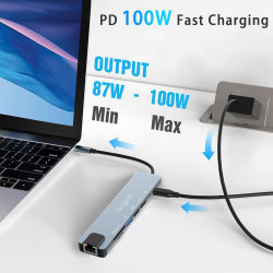 8 en 1 Hub/Adaptateur USB C avec RJ45 Ethernet, 4K HDMI, 100W PD, Lecture de Carte SD/TF, 2 Ports USB 3.0, Type C Adaptateur Mul