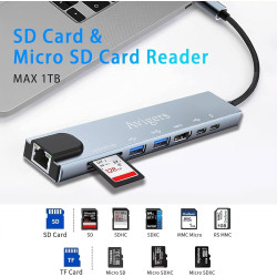 8 en 1 Hub/Adaptateur USB C avec RJ45 Ethernet, 4K HDMI, 100W PD, Lecture de Carte SD/TF, 2 Ports USB 3.0, Type C Adaptateur Mul