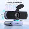 Uvert webcam full hd 1080p 30fps caméra usb pc mise au point fixe deux micro 360 degrés rotation plug play windows macos linux y