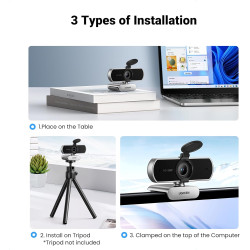 Uvert webcam full hd 1080p 30fps caméra usb pc mise au point fixe deux micro 360 degrés rotation plug play windows macos linux y