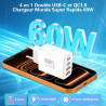 Chargeur USB C, Rombica 60W 4-Port Prise Chargeur Rapide USB C, Multiple Secteur Double PD+QC 3.1A Type C Adaptateur pour iPhone