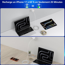 Chargeur USB C, Rombica 60W 4-Port Prise Chargeur Rapide USB C, Multiple Secteur Double PD+QC 3.1A Type C Adaptateur pour iPhone