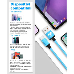Cable USB C, [2M+1M/Lot de 2] Charge Rapide 3A Câble Chargeur Type C Tressé Cordon Cable USB A vers USB C pour Samsung Galaxy S2