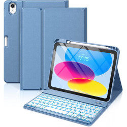 Vobafe Coque Clavier pour iPad A16 11/10 Ème Generation (11 Pouces 2025/10.9 Pouces 2022), Étui Keyboard 7 Couleurs Rétroéclairé