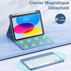 Vobafe Coque Clavier pour iPad A16 11/10 Ème Generation (11 Pouces 2025/10.9 Pouces 2022), Étui Keyboard 7 Couleurs Rétroéclairé