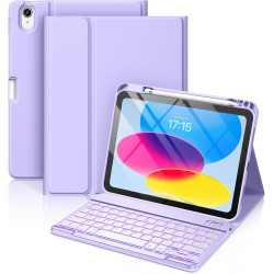 Vobafe Coque Clavier pour iPad A16 11/10 Ème Generation (11 Pouces 2025/10.9 Pouces 2022), Étui Keyboard 7 Couleurs Rétroéclairé