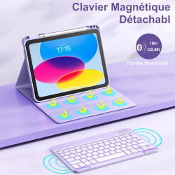 Vobafe Coque Clavier pour iPad A16 11/10 Ème Generation (11 Pouces 2025/10.9 Pouces 2022), Étui Keyboard 7 Couleurs Rétroéclairé