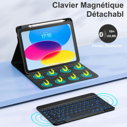 Vobafe Coque Clavier pour iPad A16 11/10 Ème Generation (11 Pouces 2025/10.9 Pouces 2022), Étui Keyboard 7 Couleurs Rétroéclairé